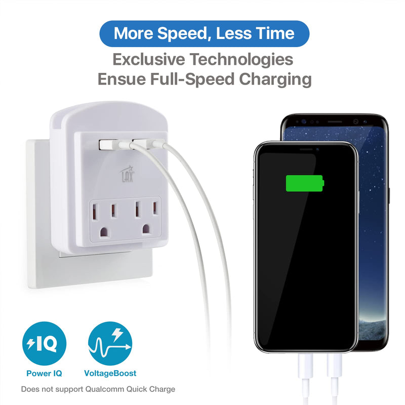 [Australia] - LAX Gadgets Multi-Plug Outlet - Surge Protectors 2 Wall Outlet Extender with 2 USB Ports - Suitable for Home, Office, & School - White 2 Wall Outlets and 2 USB Ports 