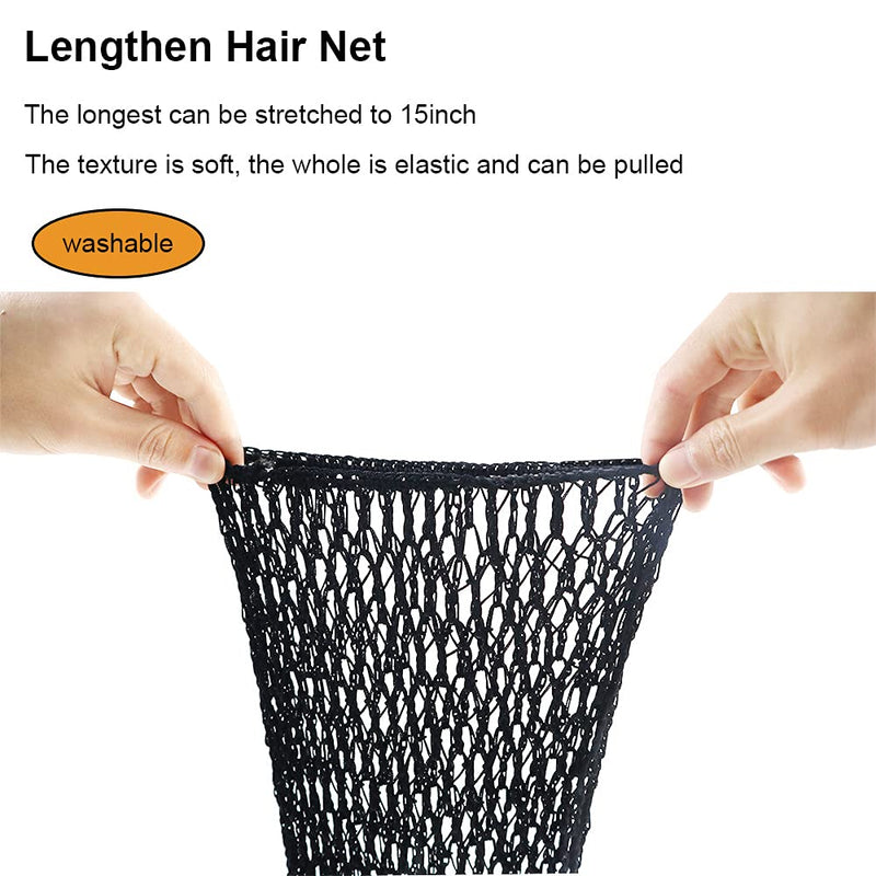 [Australia] - 2 Pieces Black Mesh Crochet Hair Net Long Rayon Snood Hat Hair Cover Soft Crocheted Hair Net Sleeping Cap Ornament Hair Accessories for Women (black) 