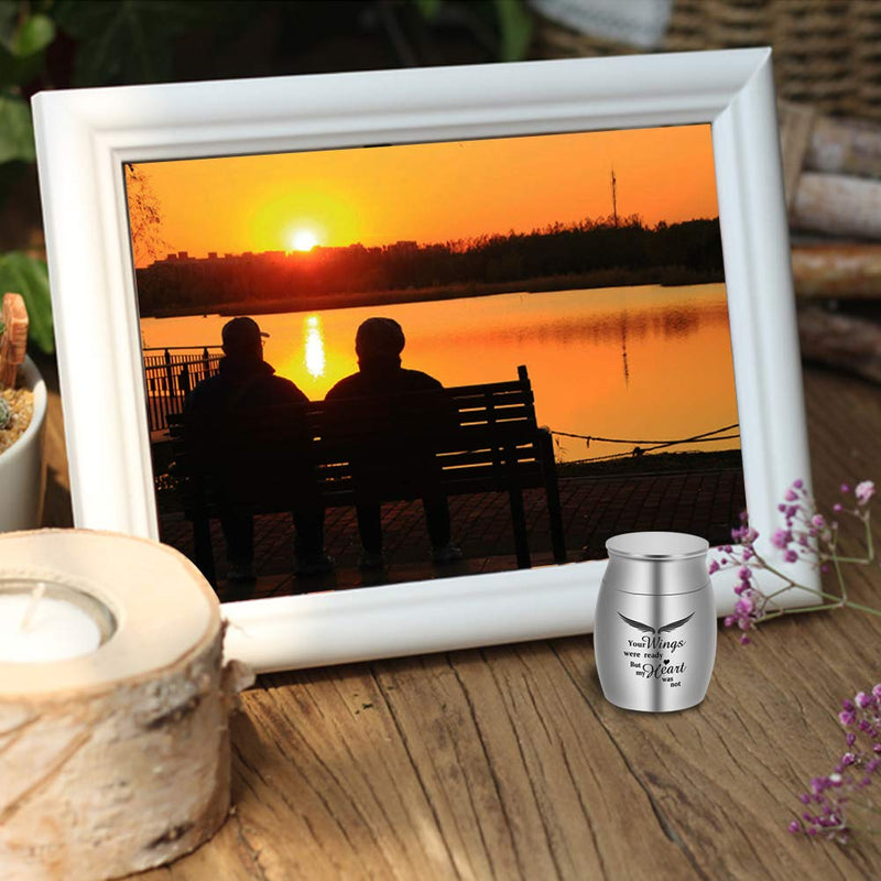 [Australia] - Dletay Small Keepsake Urns for Human Ashes Mini Cremation Urns for Ashes Stainless Steel Memorial Ashes Holder-Your Wings were Ready, But My Heart was Not Silver 