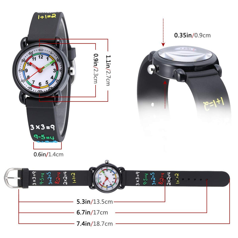 [Australia] - Jewtme Cute Toddler Children Kids Watches Ages 3-8 Analog Time Teacher 3D Silicone Band Cartoon Watch for Little Girls Boys Arithmetic-Black 