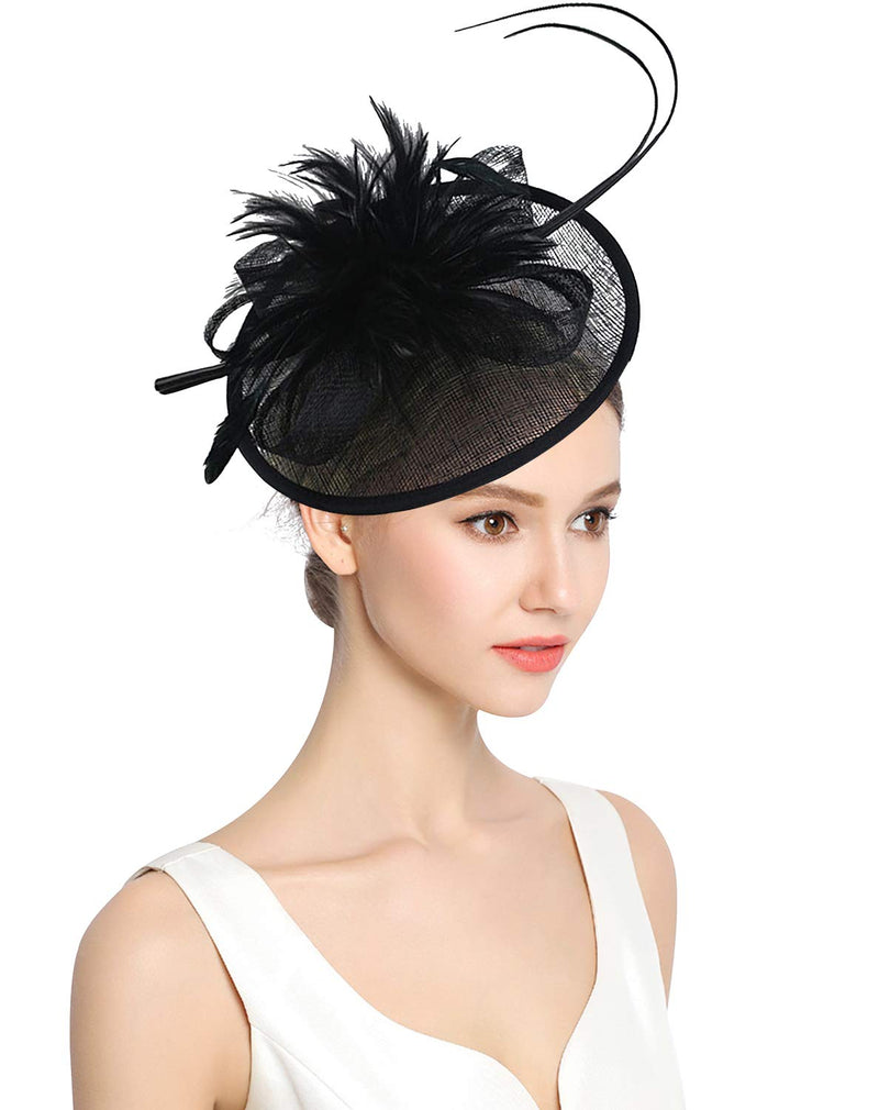 [Australia] - Z&X Sinamay Fascinator Hats for Women Church Kentucky Derby Hat Flower Feather Wedding Fascinator Headband Clips B- Black 