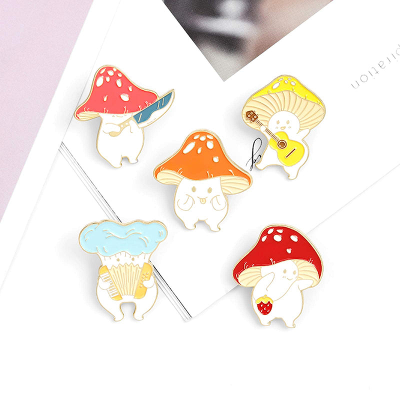 [Australia] - Enamel Pin Brooches Cute Mushroom Lapel Badge Cartoon Plant Enamel Pin Set for Backpack Cloths Hats Funny Button Pins Jewelry Set 5pcs 