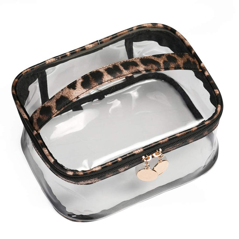 [Australia] - Jarrel 3Pcs Makeup Bag Set Travel Portable Cosmetic Bag - Clear & Leopard Print Pouch Waterproof Organizer Multifunction Case (3in1 Leopard Print) 3in1 Leopard Print 