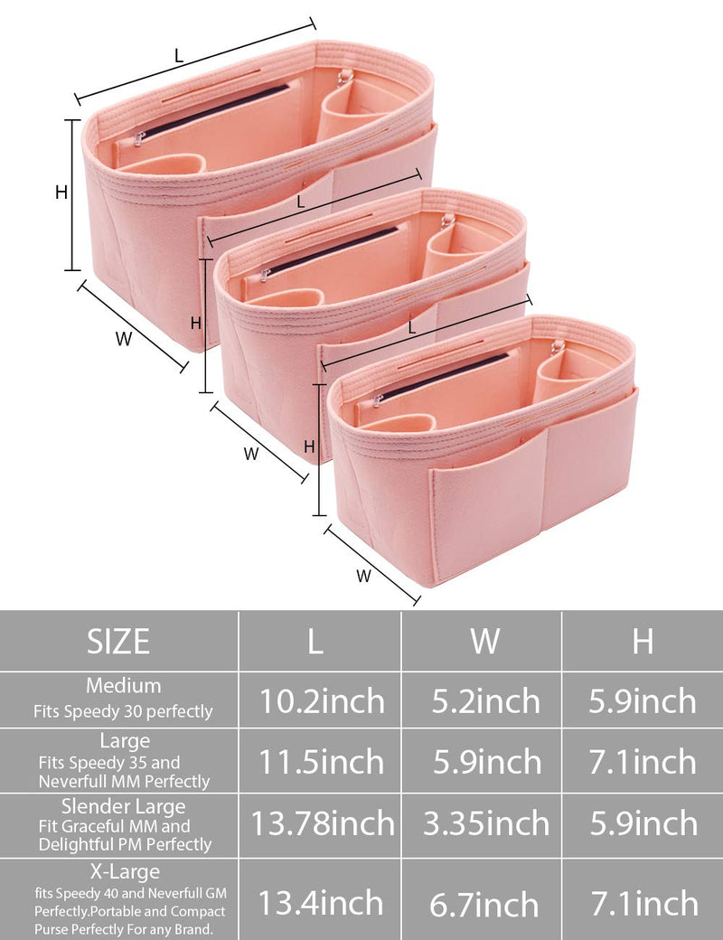 [Australia] - Felt Purse Organizer Insert Zipper Pocket with Two Removeable Bottle Holder Medium Pink 