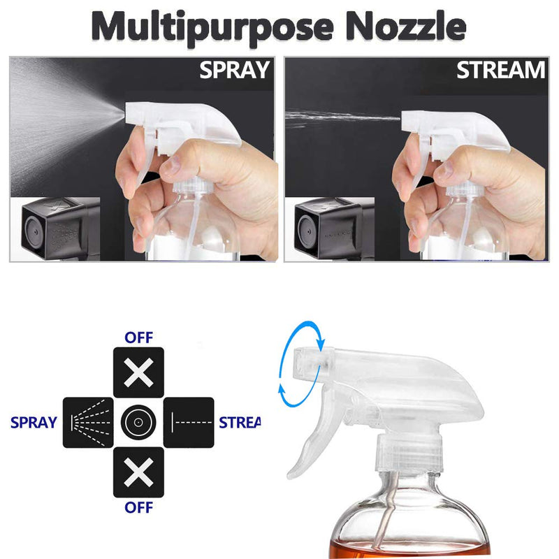 [Australia] - Glass Spray Bottle, Niuta 16 OZ Clear Glass Empty Spray Bottles with Labels for Plants, Pets, Essential Oils, Cleaning Products - Black Trigger Sprayer w/Mist and Stream Settings 1 Pack Clear Trigger/Bottle 