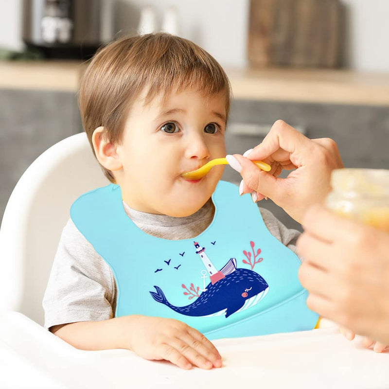[Australia] - FILOWA Silicone Bibs for Babies,3 PCS Baby Weaning Silicone Bibs Feeding Waterproof Wide Food Crumb Soft Catcher Wipeable Adjustable Bib for Toddlers,Machine Washable No-Mess BPA Free Food Grade Bibs Grey 
