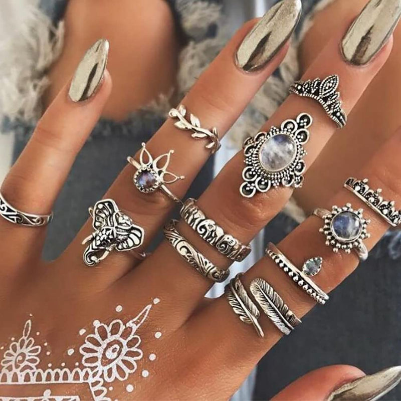 [Australia] - 80Pcs Vintage Knuckle Rings Set,Silver Rings for Women Teen Girls,Stackable Midi Finger Rings,Bohemian Punk Snake Butterfly Elephant Rings Fashion Rings Pack Jewelry 