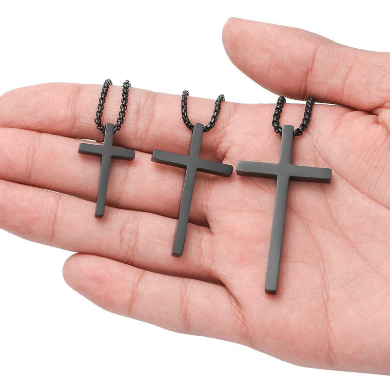 [Australia] - IEFSHINY Cross Necklace for Men, Stainless Steel Cross Pendant Necklaces for Men Pendant Chain 16-30 Inches Chain Gold Silver Black Cross Necklace 16.0 Inches Black-cross pedant 0.7"*1.18" 