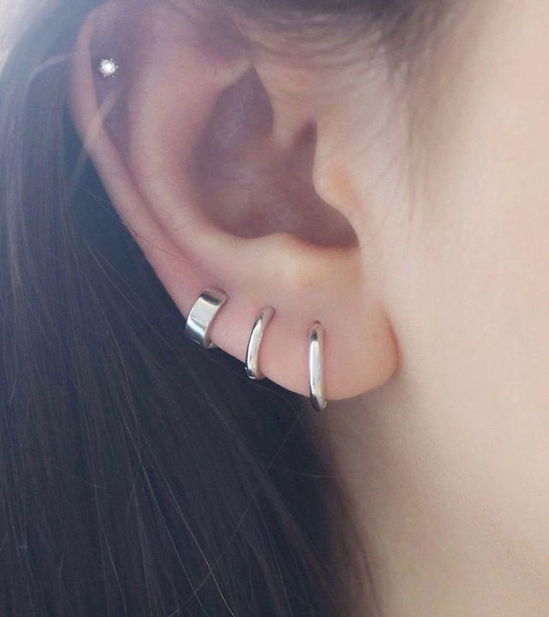 [Australia] - Small Silver Hoop Earrings for Women Men, 3 Pairs Sterling Silver Post Thick Sleeper Cartilage Huggie Earring Set, Diameter in 8mm 10mm 12mm 
