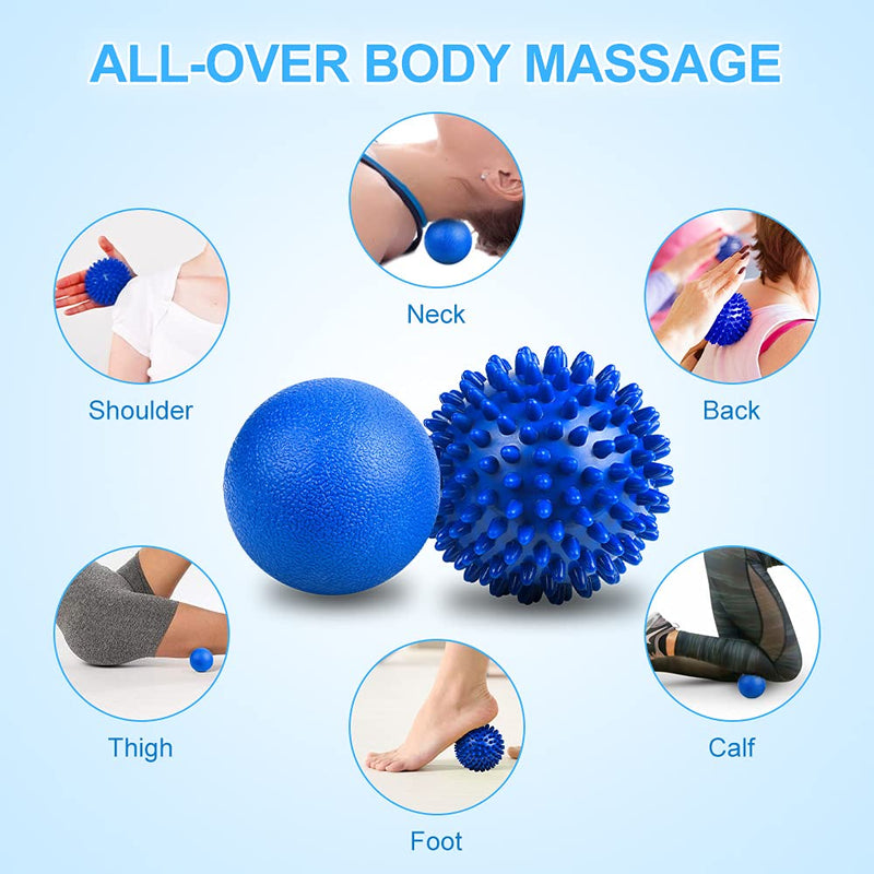 [Australia] - URAQT Spiky Massage Ball Set, 2 Pack Physical Therapy Massage Balls, Hard Lacrosse Ball & Spiky Massage Ball for Myofascial Release and Trigger Point Deep Tissue Massage 2pcs - Blue 