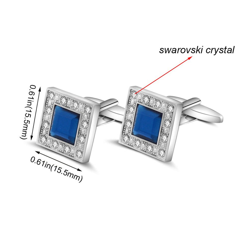 [Australia] - MERIT OCEAN Blue Navy Swarovski Crystal Square Cufflinks for Men Classical Swarovski Cuff Links with Gift Box Elegant Style 