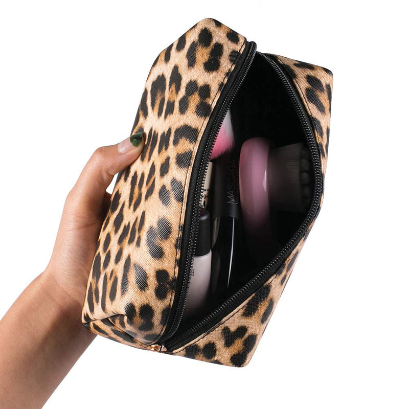 [Australia] - 2 Pcs Leopard Makeup Bag Travel Cosmetic Case Portable Multifunction Toiletry Bags Organizer Brushes Storage Bags with Gold Zipper for Women Girls Clutch Purse 