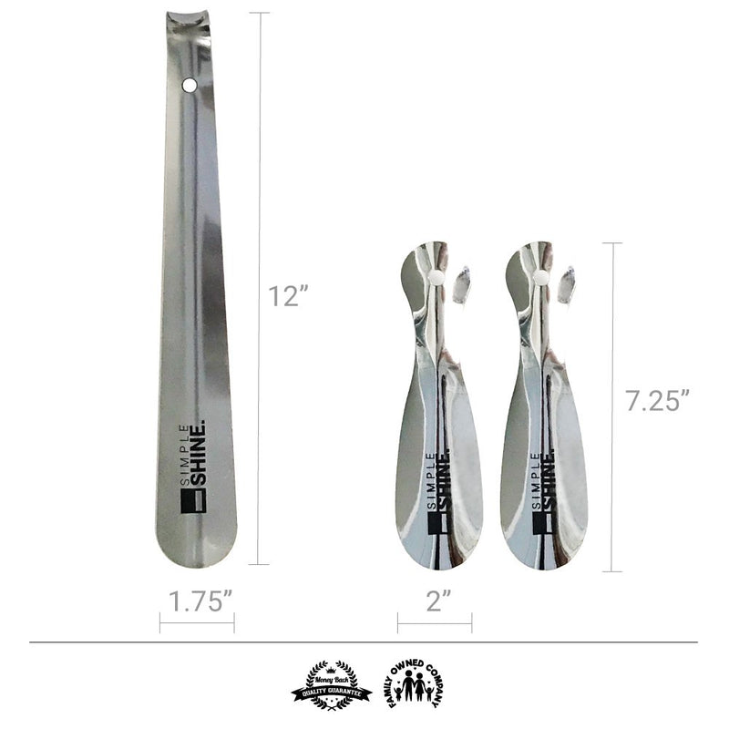 [Australia] - Premium Stainless Steel Shoe Horn Set | Two 7.5" Short Shoehorns and One 12" Long Shoehorn | Premium Quality Thicker Metal for Boots, Dress Shoes, Sneakers, Travel and More 