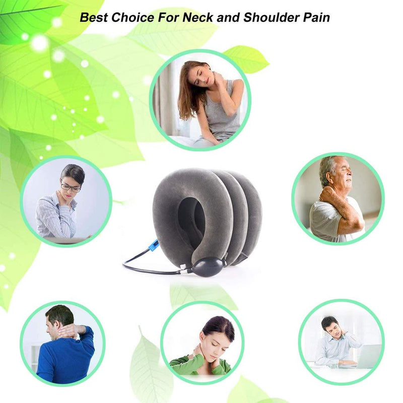 [Australia] - TEEROVA Cervical Neck Traction Collar Device Inflatable Spine Alignment Pillow Instant Pain Relief for Chronic Neck and Shoulder Pain (Gray) Gray 
