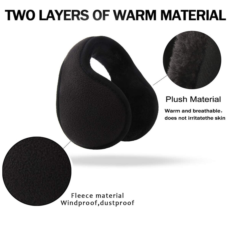 [Australia] - Ear Warmers For Men Women Foldable Fleece Unisex Winter Warm Earmuffs For Cold Winters,Biking,Adjustable,Protects Ears Adult Black 