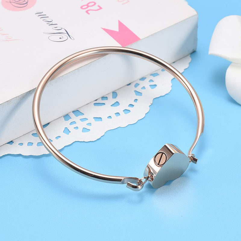 [Australia] - EternityMemory Merry Stainless Steel Cremation Bracelet Ashes Holder Keepsake Jewelry with Gift Box heart bangle (rose gold) 