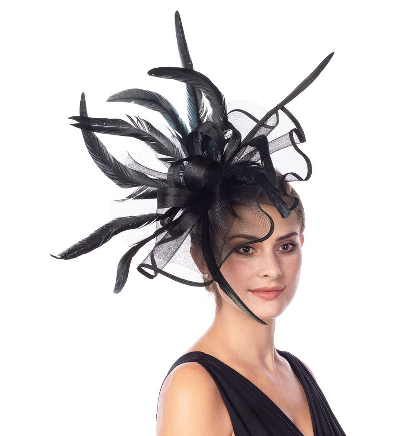 [Australia] - Lucky Leaf Girl Lady Hat Headwear Organza Church Feather Clip Fascinators Hat Wedding Party Kentucky Derby Cap for Women 5-black 