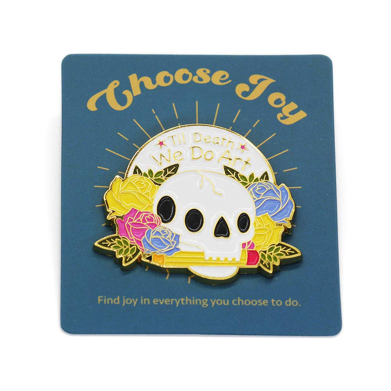 [Australia] - Funny Art Gifts for Women Girls Teens - Til Death We Do Art and Skull Flowers Enamel Lapel Pin Badge - Charm Art Pin Gifts for Women/Best Friends/Family 