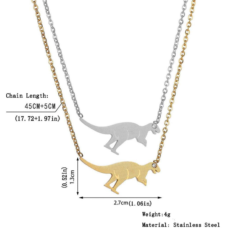 [Australia] - RZCXBS Dinosaur Pendant Necklace Lightweight Surgical Stainless Steel Animal Necklace Gold 