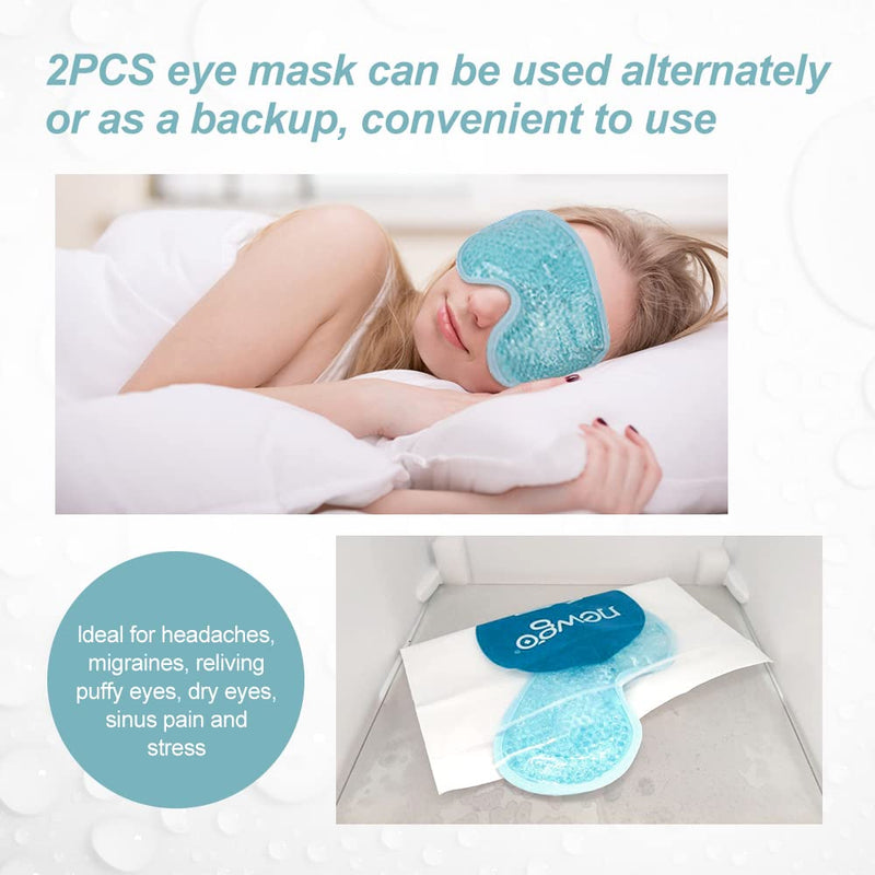 [Australia] - NEWGO Cooling Eye Mask for Puffy Eyes, Reusable Hot Cold Therapy Gel Cold Eye Mask for Migraine, Headache, Dark Circles, Dry Eyes, Swollen Eyes, Sinus Pain, Blue-2PCS Blue 2PCS 
