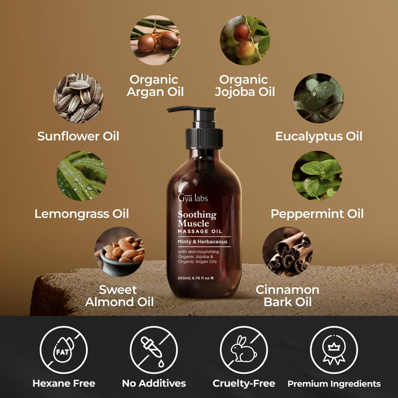 [Australia] - Gya Labs Soothing Massage Oil for Massage Therapy - Spa Quality Warming Massage Oil - Infused with Peppermint & Cinnamon for Full Body Oil Massage - (200 ml) 200 ml (Pack of 1) 