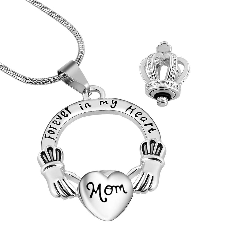 [Australia] - Eternaloved Cremation Jewelry Forever in My Heart Crown Heart Ash Urn Memorial Pendant Necklace Mom 