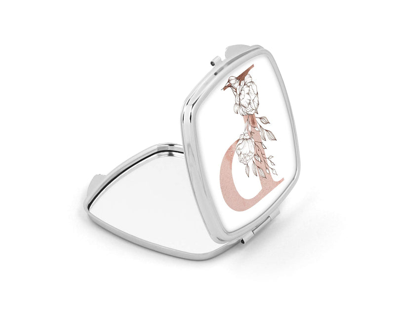 [Australia] - Personalised Initial P Any Letter Vintage Rose Gold Blush Compact Pocket Mirror Initials Custom Monogram 