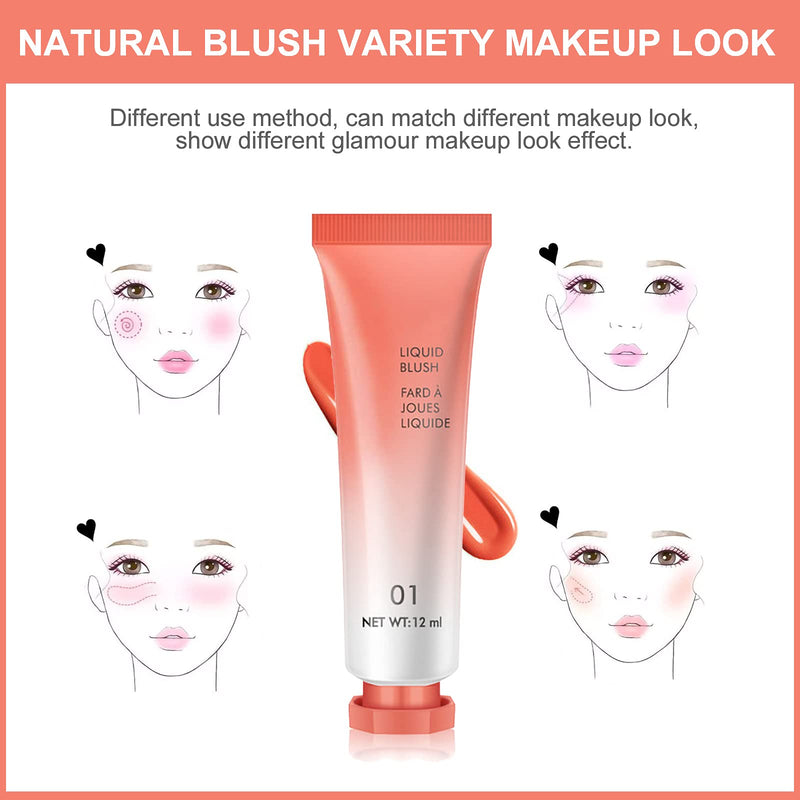 [Australia] - [6 Pack] LSxia Liquid Blush Makeup Gifts for Women, Natural Looking Breathable Feel Cream Blush Lightweight Blusher and Blendable Cheek Color, Cruelty-Free Face Contour Blush 12 ml/Pcs 