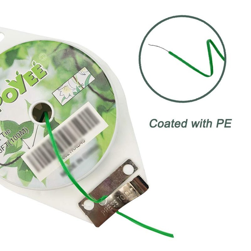 [Australia] - POYEE 328ft (100m) Garden Twist Tie, Green PE Plastic Coated Plant Twist Tie with Cutter for Gardening and Office Organization, Home 1 Pack 