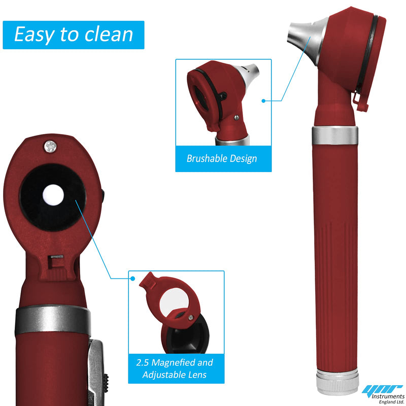[Australia] - YNR England F.O Mini Otoscope Ear o Scope Auriscope Fibre Optic ENT Ear Scope Diagnostic Examination GP CE Mark Approved (Burgandy) Burgandy 