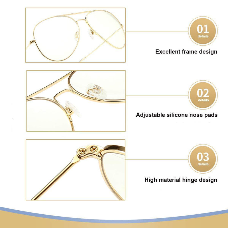 [Australia] - Blue Light Blocking Glasses Computer Glasses Anti Fatigue Eyeglasses Vintage Metal Frame Game Glasses for Women Men Gold 