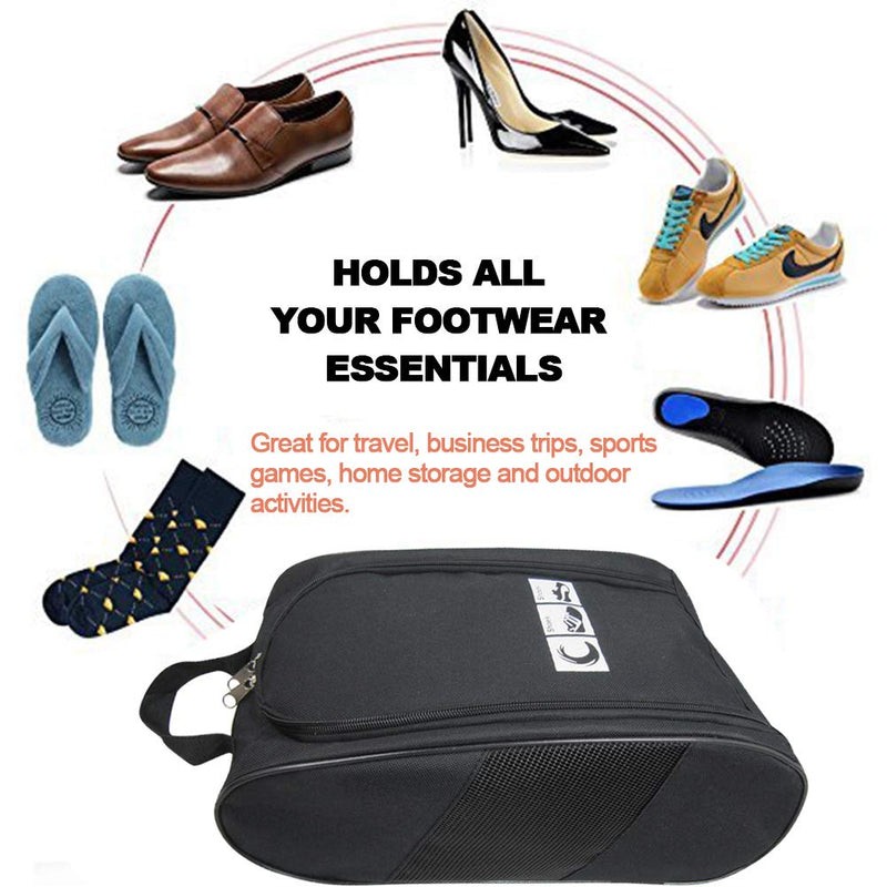 [Australia] - Portable Oxford Travel Shoe Bag, Waterproof Shoe Packing Storage Organizer with Zipper Closure Black 