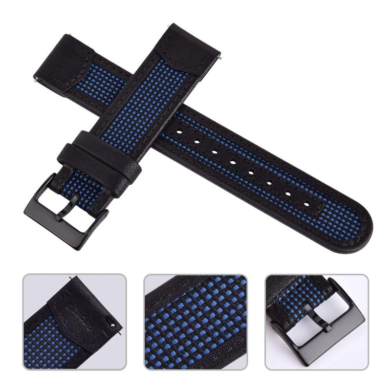[Australia] - Ritche Leather with Nylon Watch Band - 18mm 20mm 22mm Quick Release Watch Bands for Men Women Compatible with Invicta Timex Seiko Fossil Watch Strap Black / Blue / Black 