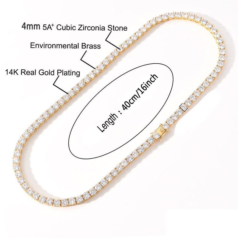 [Australia] - 4mm Tennis Chain for Men Tennis Necklaces for Women Iced Out Tennis Chain Bling Cubic Zirconia Tennis Necklace 4mm-gold 16.0 Inches 