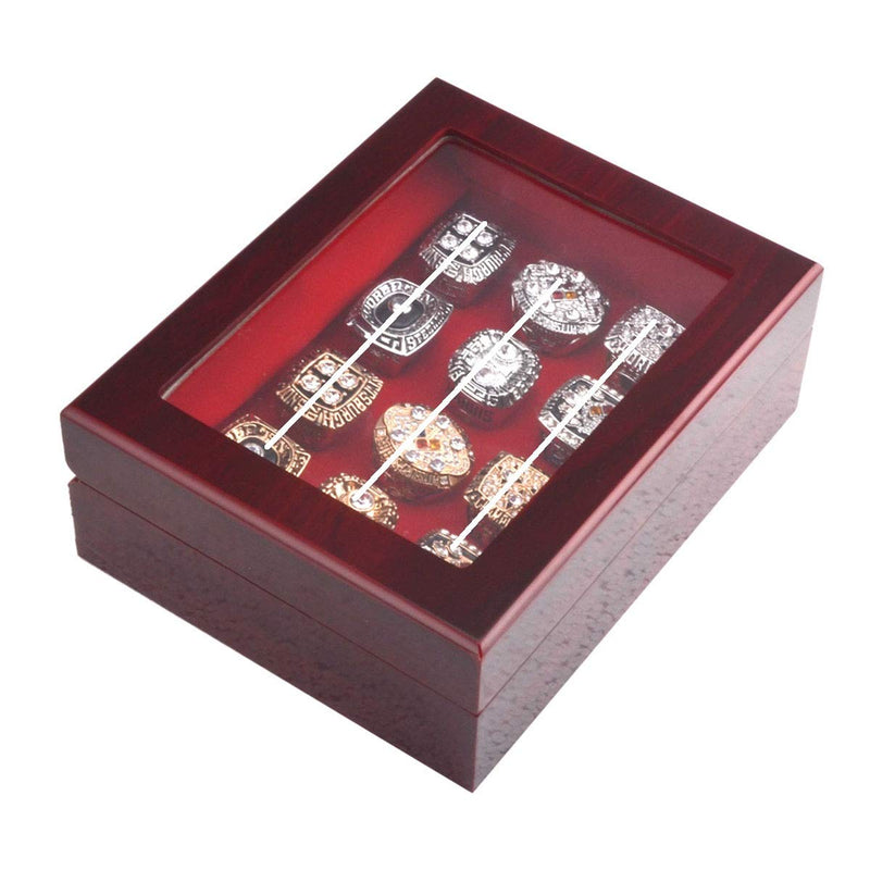 [Australia] - JunningGor Championship Big Heavy Ring Display Case Wooden Jewelry Box Red Velvet Inside (12 Holes) 