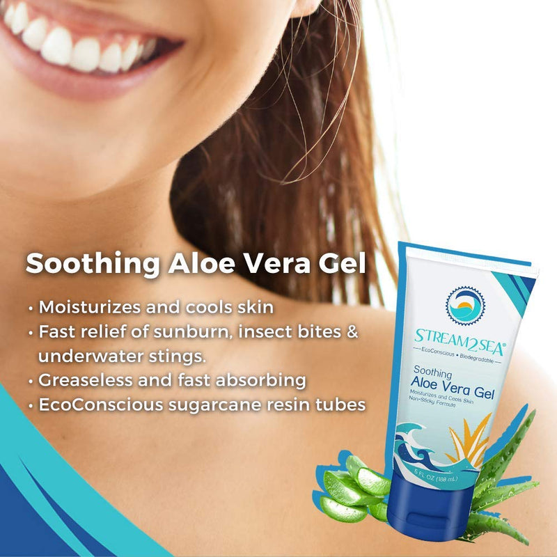 [Australia] - Stream2Sea Soothing Aloe Vera Gel - All Natural Underwater Sting and Sunburn Relief - After Sun Care for Face and Body Easy to Absorb Hydration Moisturizing Formula, 6 oz 