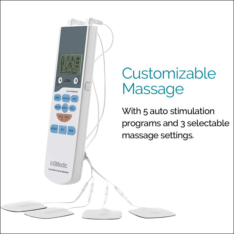 [Australia] - TruMedic TENS Electronic Pulse Unit & 4 Electrode Pads - For Muscle Stiffness, Soreness, Aches & Pains, Perfect for Relaxing Tight Muscles & Nerves for Electrotherapy Pain Management (PL-009) 