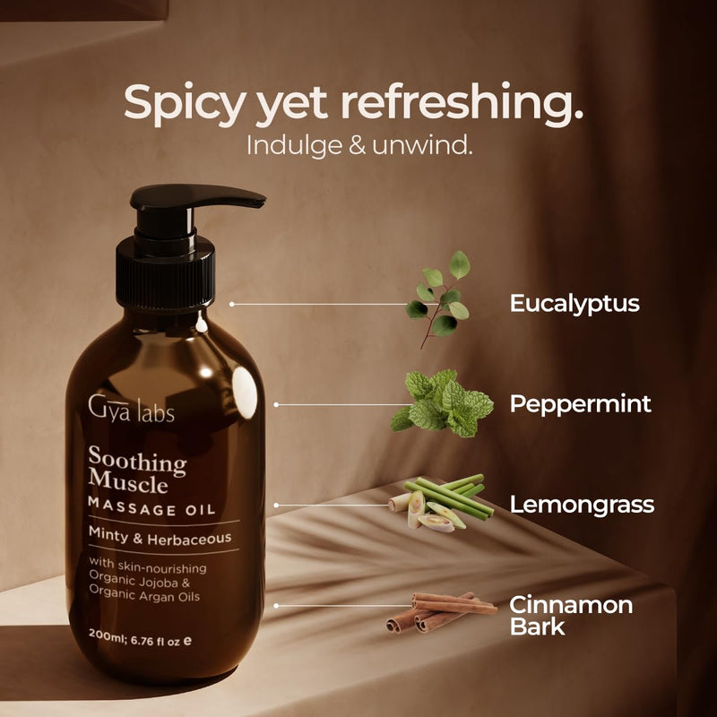 [Australia] - Gya Labs Soothing Massage Oil for Massage Therapy - Spa Quality Warming Massage Oil - Infused with Peppermint & Cinnamon for Full Body Oil Massage - (200 ml) 200 ml (Pack of 1) 