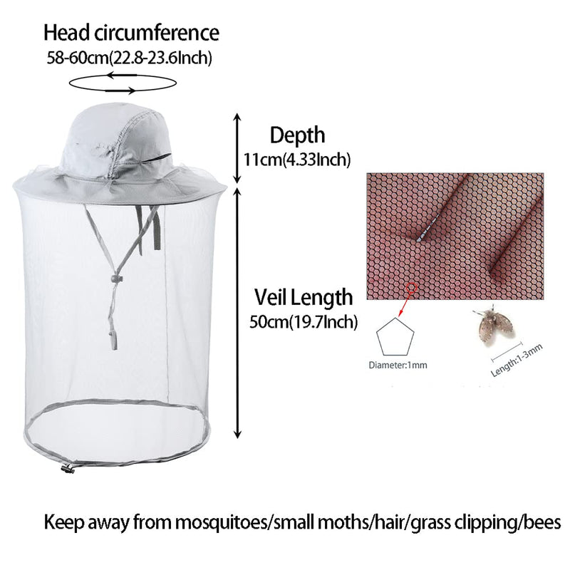 [Australia] - HunterBee Mosquito net hat Bug Insect Hats with Netting Beekeeper Beekeeping bee Veil hat Safari Hiking Gardening mesh Cap Hood Light Gray 
