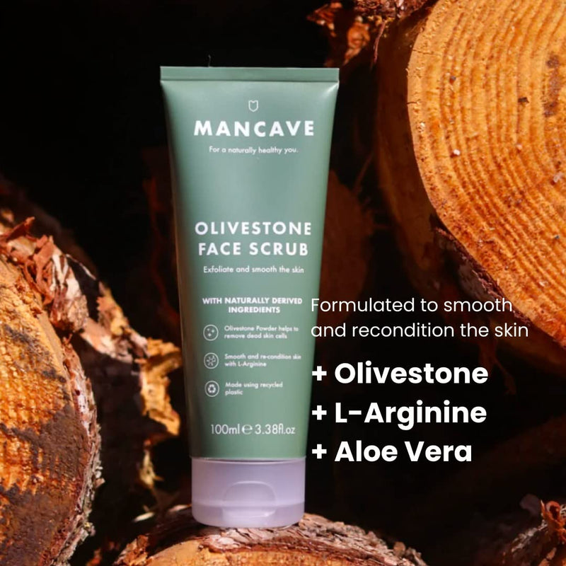 [Australia] - ManCave Olivestone Face Scrub for Men, Exfoliates & Smoothes, Fight dullness and dead-skin build up, Natural smoothing exfoliants, Vegan Friendly, Tube made from Recycled Plastics, 100 ml (Pack of 1) 