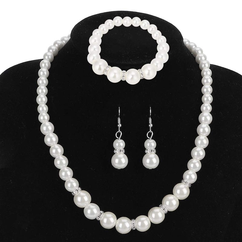 [Australia] - Faux Pearl Necklace Earring Bracelet Sets,Charming Pearls Crystals Wedding Jewelry Set Bridal Jewelry Set for Women Girlfriend Mom Brides Bridesmaids Christmas Party Gift 