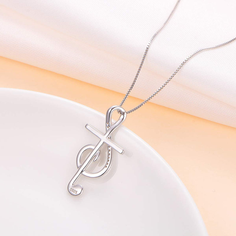 [Australia] - S925 Sterling Silver Musical Note Pendant Necklace, Box Chain 18 inches 02_Musical Note Cross 