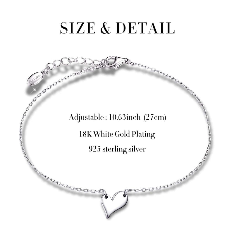 [Australia] - SIMPLGIRL Heart Anklet for Women S925 Sterling Silver Adjustable Foot Ankle Bracelet Gift Jewelry for Ladies Beach 