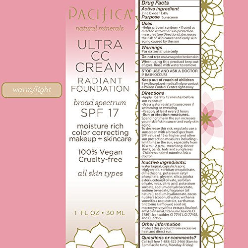 [Australia] - Pacifica Beauty Ultra CC Cream Radiant Foundation with Broad Spectrum SPF 7, Warm/Light, 1 Fl Oz 