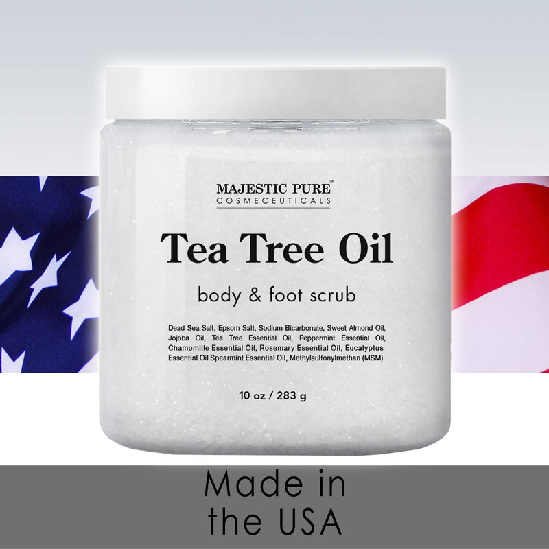 [Australia] - MAJESTIC PURE Tea Tree Oil Body and Foot Scrub - Natural Best Exfoliating Skin Cleanser - Helps with Acne, Callus, Corns, Athletes foot, Jock itch, Dry and Dead Skin - Promotes Healthy Foot -10 oz 