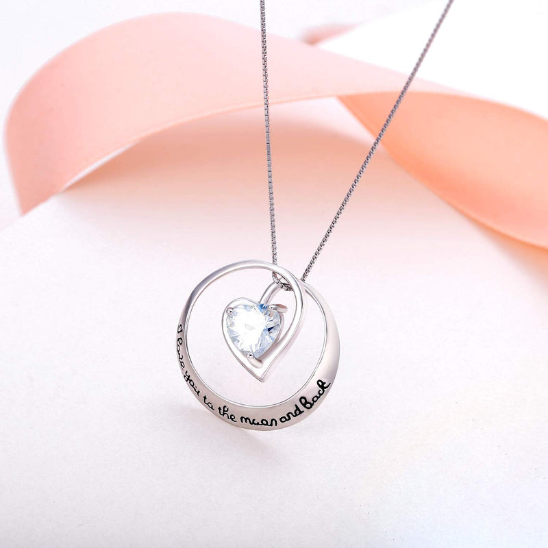 [Australia] - EVER FAITH 925 Sterling Silver CZ Simple"I Love You to the Moon and Back" Heart Pendant Necklace 