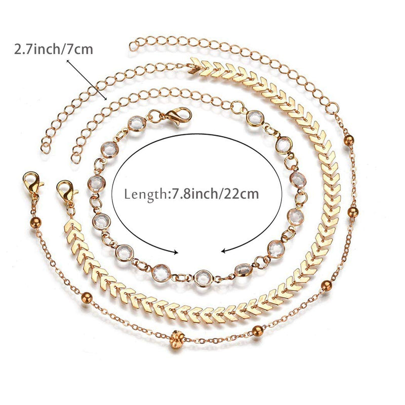 [Australia] - Zoestar Three-Layer Anklet Ankle Bracelet Foot Chain with Leaves Accessories Foot Jewelry for Women and Girls Color 1 