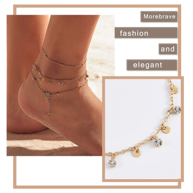 [Australia] - Morebrave Beach Layered Anklet Gold Anklets Chain Tassel Foot Jewelry Seastar Ankle Bracelets Foot Chain for Women and Girls 
