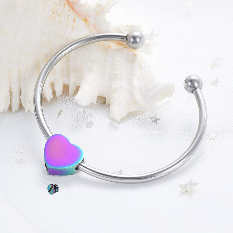 [Australia] - Yinplsmemory Cremation Jewelry Urn Bracelet for Ashes Adjustable Heart Urn Cuff Bracelet for Women/Girl Stainless Steel Ashes Keepsake Memorial Jewelry for Loved One Rainbow 