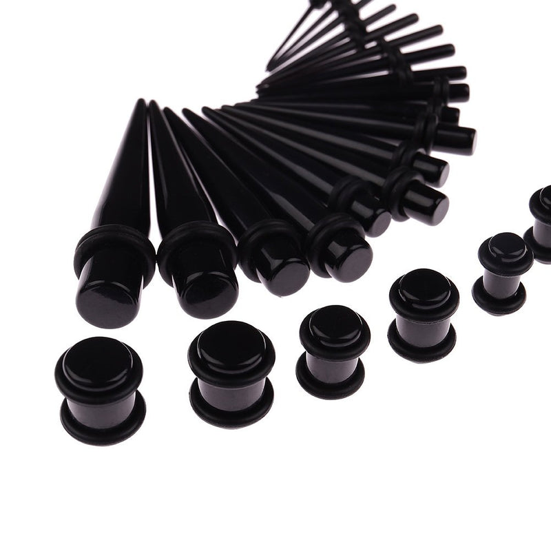 [Australia] - 50 Pieces Ear Stretching Kit 14G-00G by JieyueJewelry - Acrylic Tapers and Plugs + Silicone Tunnels - Ear Gauges Expander Set Body Piercing Jewelry Black 